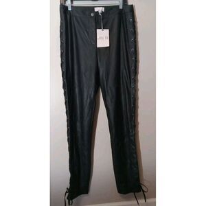 Long Tall Sally Women Black Faux Leather Lace Up Sides Trousers Pants Size 8